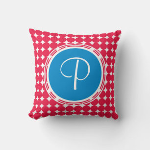 Blue & Red Polka Dot Monogram Cushion