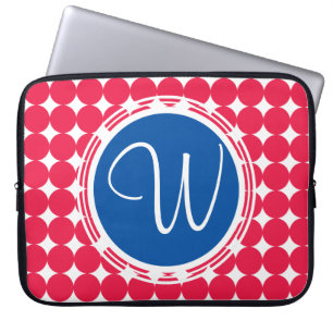 Blue & Red Polka Dot Monogram Laptop Sleeve