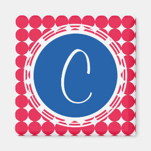 Blue & Red Polka Dot Monogram Magnet