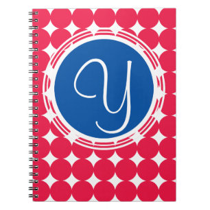 Blue & Red Polka Dot Monogram Spiral Notebook