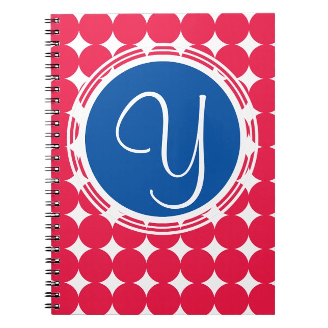 Blue & Red Polka Dot Monogram Spiral Notebook (Front)