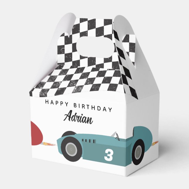 Blue Red Race Fast Retro Racing Cars Birthday Favour Box (Front Side)