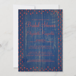 Blue Red Rustic Country Bridal Shower Invitations