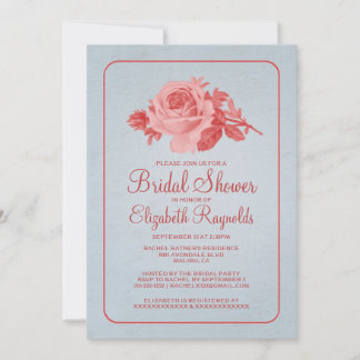 Blue Red Rustic Floral/Flower Bridal Shower Invite