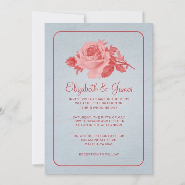 Blue Red Rustic Floral/Flower Wedding Invitations (Front)