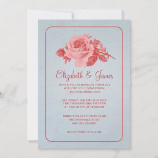 Blue Red Rustic Floral/Flower Wedding Invitations