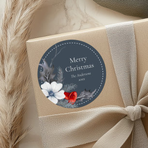 Blue Red Silver Foliage Christmas Gift Stickers