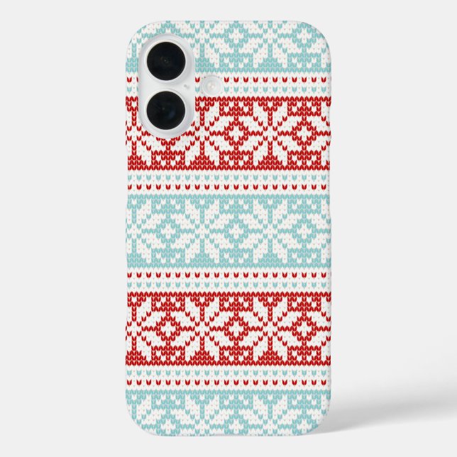 Blue Red Snowflakes Christmas Knit Pattern Case-Mate iPhone Case (Back)