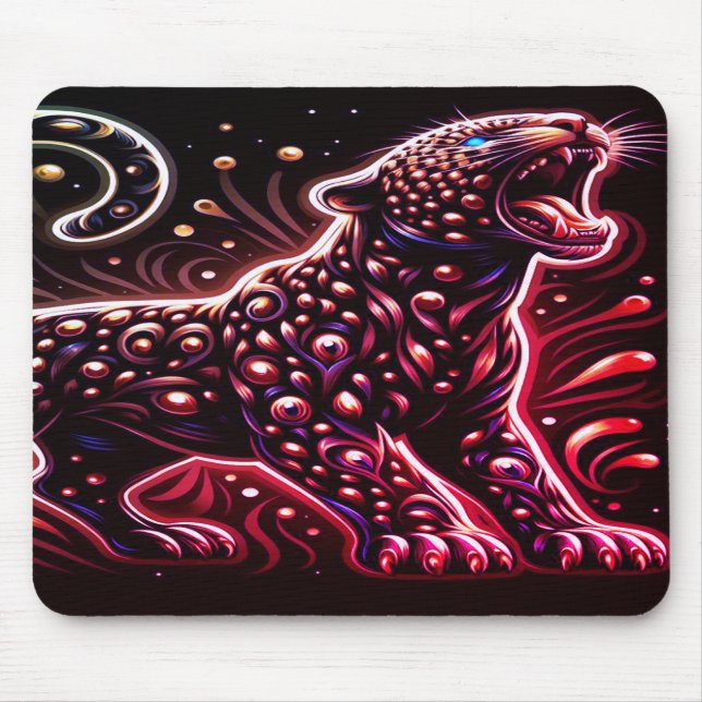 Blue + Red Spotted Leopard On Thick Laptop Tablet Mouse Pad (Front)