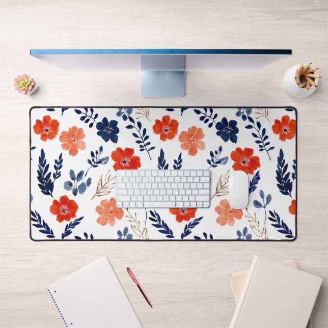 Blue& Red Spring Flowers Watercolor Botanical  Desk Mat (Office 1)