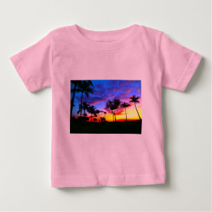 Blue Red Sunset Exotic Hawaiian Beach Palm Trees Baby T-Shirt