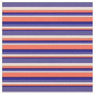Blue, Red, Tan, and Dark Slate Blue Stripes Fabric