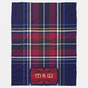 Blue Red Tartan Monogram in Celtic Lion Font   Fleece Blanket