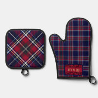 Blue Red Tartan Monogram in Celtic Lion Font |
