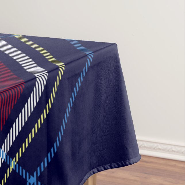 Blue Red Tartan Monogram in Celtic Lion Font | Tablecloth (In Situ)