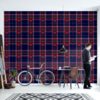 Blue Red Tartan Monogram in Celtic Lion Font |