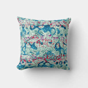 Blue Red Teal Spotted Graphic Abstraction Cushion