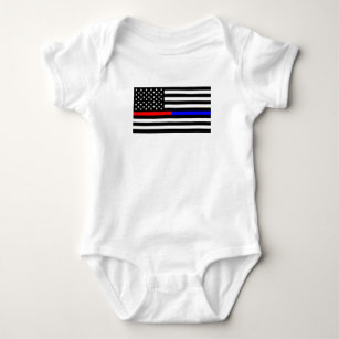 blue red thin line police firefighters symbol usa baby bodysuit