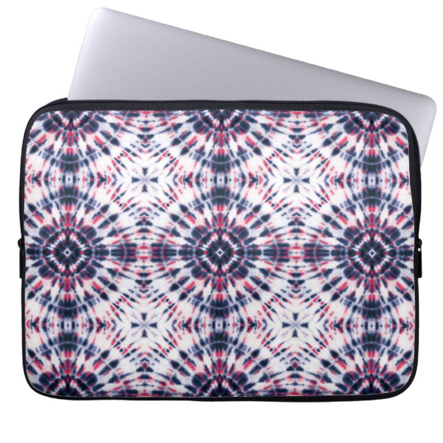 Blue & Red Tie Dye Pattern Laptop Sleeve (Front)