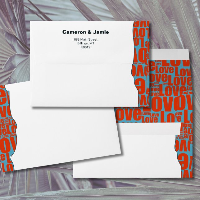 Blue Red Typography Border Wedding Invitation Envelope (Blue Red Typography Border Wedding Invitation Envelope)