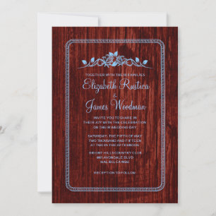 Blue & Red Vintage Barn Wood Wedding Invitations