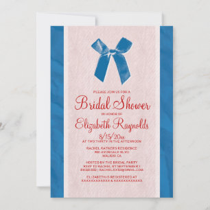 Blue Red Vintage Bow Linen Bridal Shower Invites