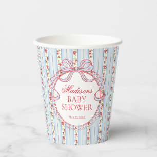 Blue & Red Vintage Fancy Floral Baby Shower Paper Cups