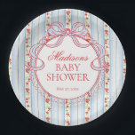 Blue & Red Vintage Fancy Floral Baby Shower Paper Plate<br><div class="desc">A charming blend of vintage elegance and playful femininity, this party decor collection features soft preppy florals paired with delicate coquette bows. Designed to feel timeless yet fresh, each piece brings a sweet, polished touch to your celebration. ★ Let me help you plan your next party! ★ If you need...</div>