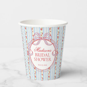 Blue & Red Vintage Fancy Floral Bridal Shower Paper Cups