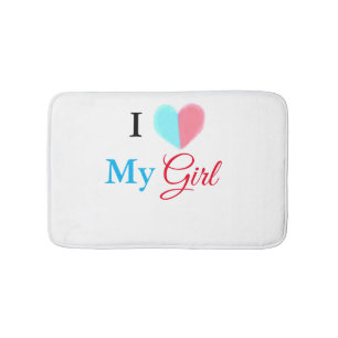 Blue red watercolor heart I love my girl name Bath Mat