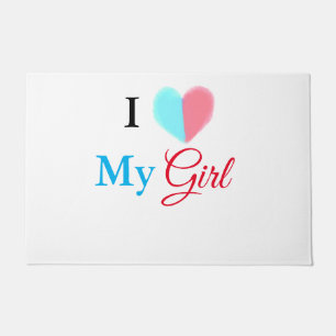Blue red watercolor heart I love my girl name Doormat