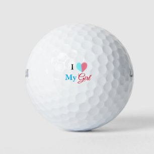 Blue red watercolor heart I love my girl name Golf Balls