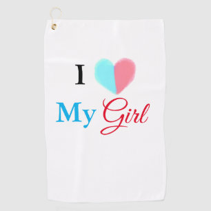 Blue red watercolor heart I love my girl name Golf Towel