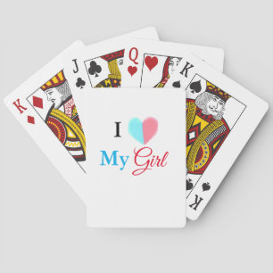 Blue red watercolor heart I love my girl name Playing Cards