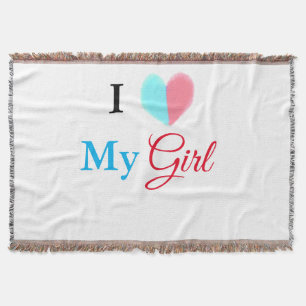 Blue red watercolor heart I love my girl name Throw Blanket
