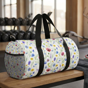 Blue Red Watercolor Wildflower Duffle Bag