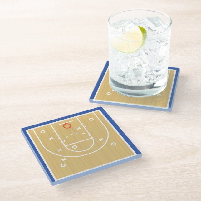 Blue Red White Basketball Sports Glass Coaster (Angled)