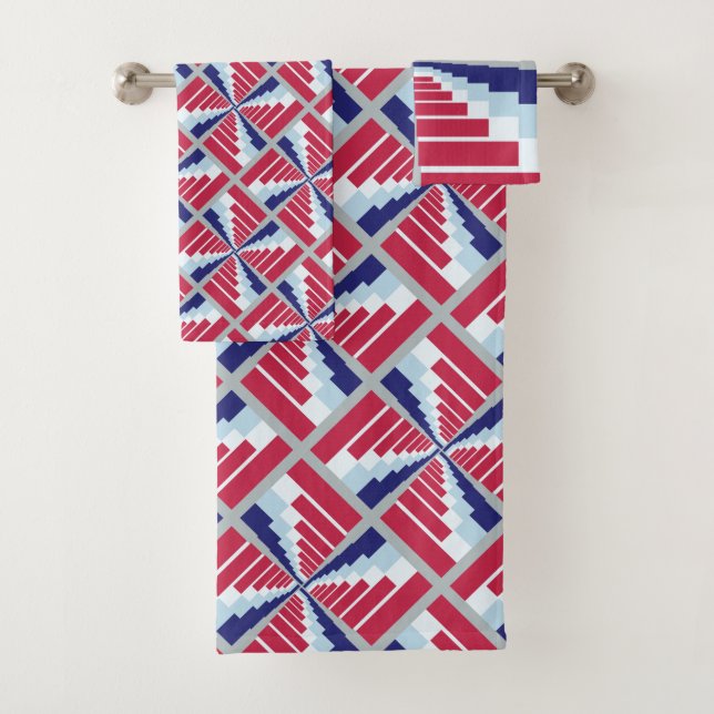 Blue Red White Bath Towel Set (Insitu)