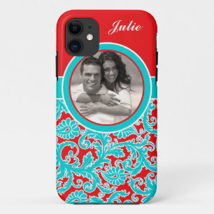 Blue, Red, White Damask iPhone 5 Case with Photo