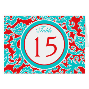Blue Red White Damask Table Number Card