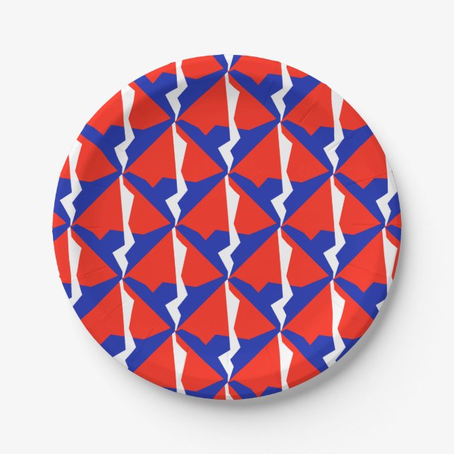 Blue Red White Flag Colours Paper Plate (Front)