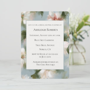 Blue Red White Floral Bridal Shower Invitation