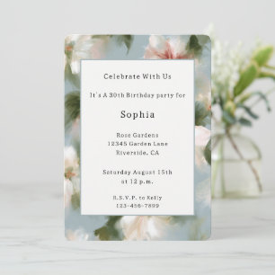 Blue Red White Flowers Birthday Invitation