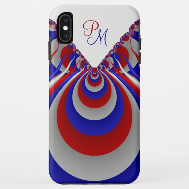 Blue Red White Fractal Art Pattern Initials Case-Mate iPhone Case (Back)