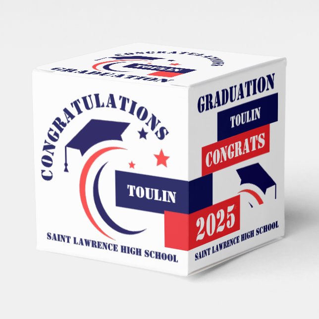 Blue Red White Graduation 2025 Custom Party  Favou Favour Box (Front Side)