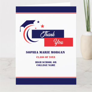 Blue Red White Graduation Classic Thank You Card