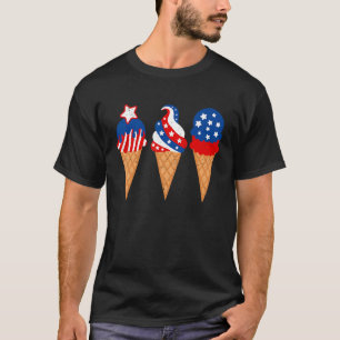 Blue Red White Ice Cream American Flag 4th Of July T-Shirt