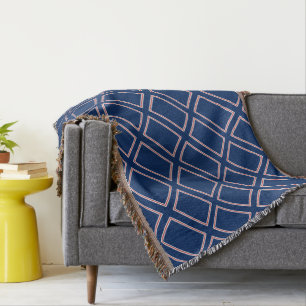 Blue Red White Patriotic Geometric Pattern July 4 Throw Blanket