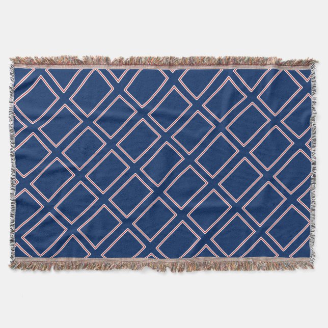 Blue Red White Patriotic Geometric Pattern July 4 Throw Blanket (Front)