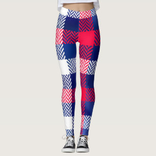 Blue, Red & White Plaid Leggings
